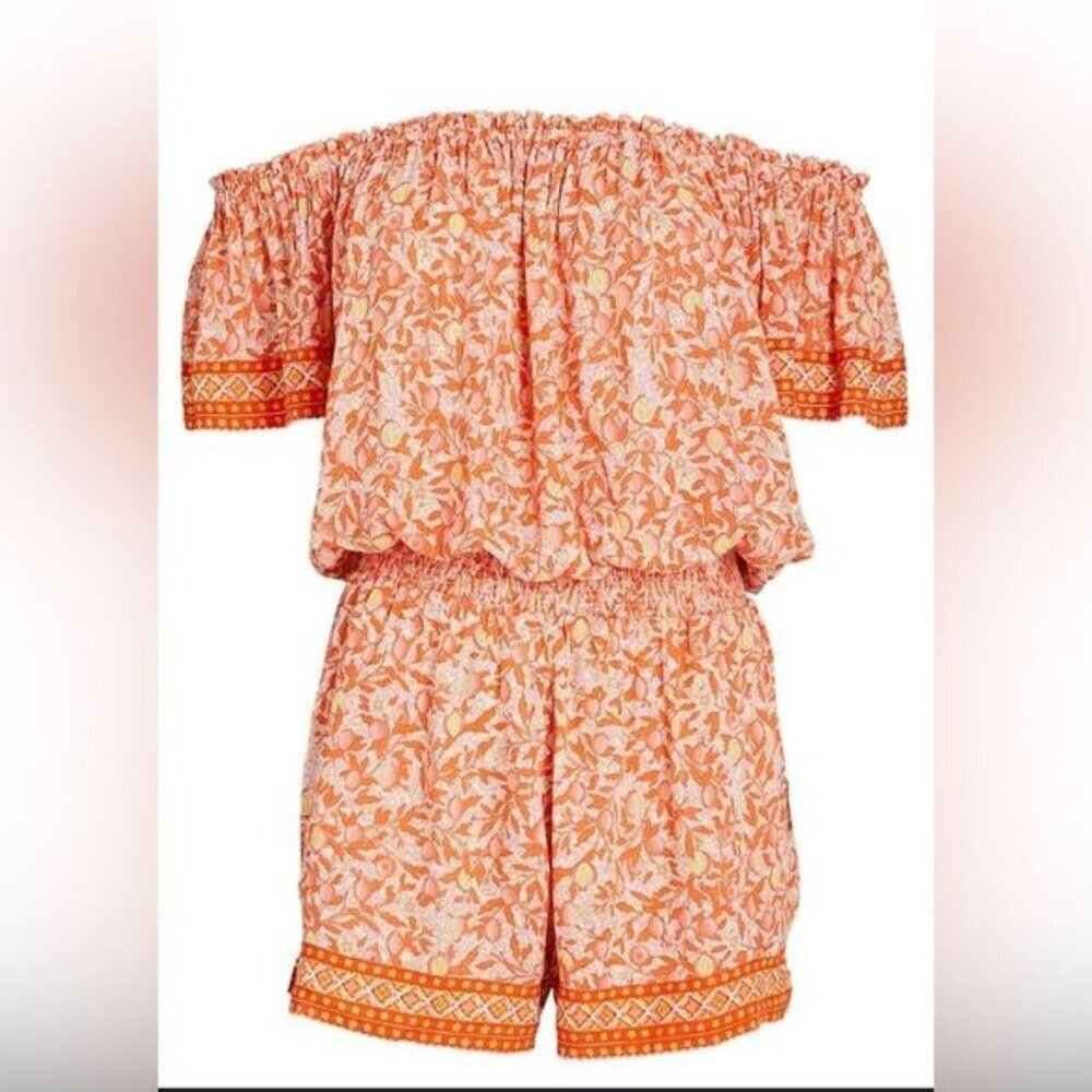 Poupette St Barth smalloff shoulder Camilla romper  orange floral